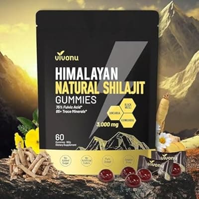 Himalayan* Shilajit Gummies with Ashwagandha & Gokshura | 85+ & Fulvic Acid | Organic, Non-GMO for Men & Women | 100% Pure & Natural
