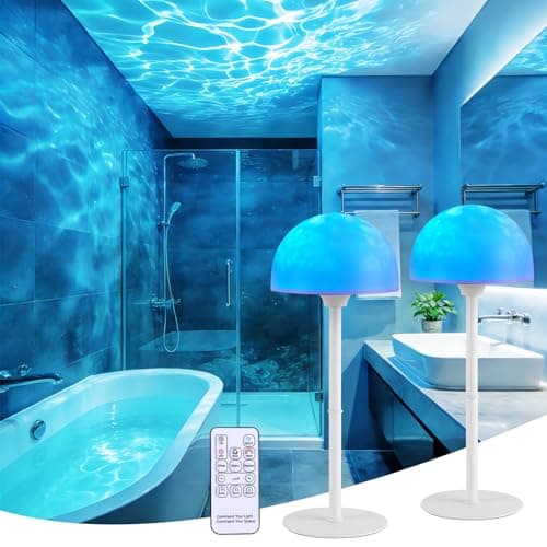 PIRTSDEL 2 Pack Waterproof Shower Lamp, Spa-Like Cordless Shower Light, 18-Colour LED Ocean Wave Projector Lights, Rechargeable Shower Light with Remote and Touch Control for Bathroom, Bathtub — image 1