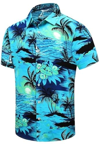 SheLucki Hawaiian Shirt for Men, Unisex Summer Beach Casual Short Sleeve Button Down Shirts, Printed Palmshadow Clothing — image 1