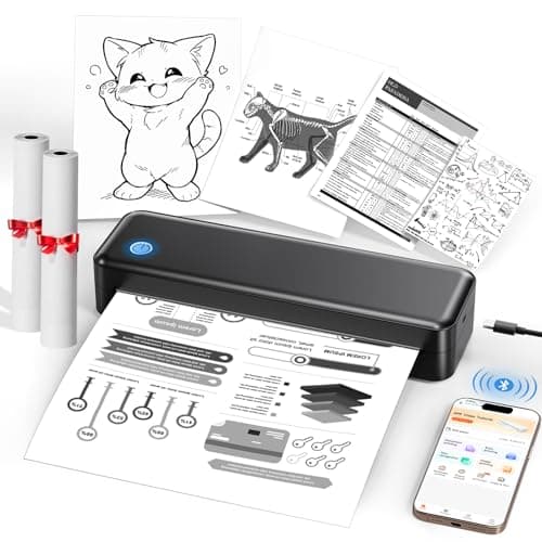 PEDOOLO Portable Printer Wireless for Travel, Inkless Thermal Printer Supports 8.5 x 11 Inch Thermal Paper, Bluetooth Compatible with iOS, Android, Laptop Includes 2 Rolls & 10 Sheets of Paper Kit