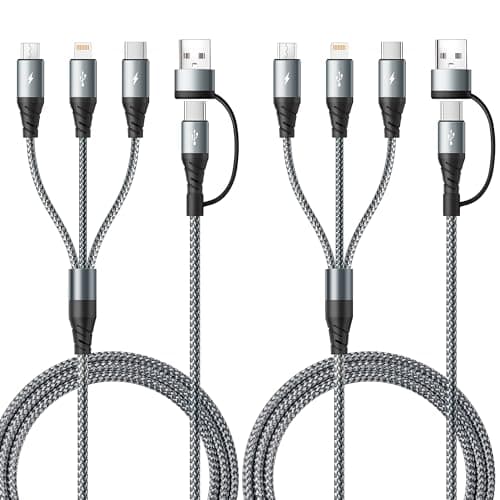 5 in 1 Multi Charging Cable,2Pack 4Ft Multiple Charger Cable USB A/C to Lightning/Type C/Micro USB Ports Multi Charger Cord Travel Universal Charging Cord for iPhone Series/Samsung/Tablets and More — image 1
