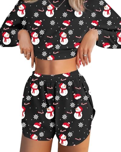 JUSTFASHIONNOW Womens Pajama Sets Striped Two Piece Lounge Sets Long Sleeve Top and Split Shorts Print Sleepwear Comfy Pjs — image 1