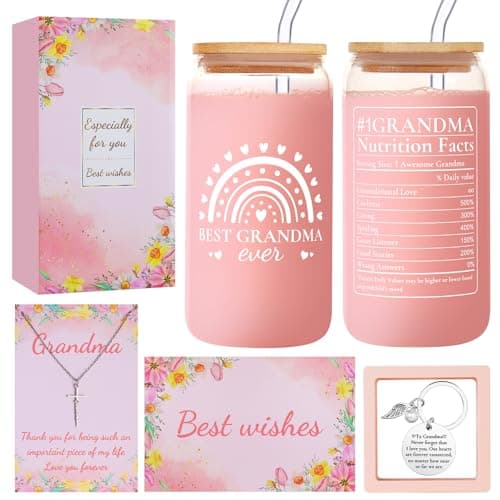 Grandma Gifts from Grandkids, Granddaughter, Grandson, Grandchildren – Best Grandmother Gift for Mother's Day, Birthday, Christmas – Christian Gifts – 16oz Best Grandma Ever Glass Cup — image 1