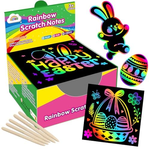 ZMLM 165 Pcs Rainbow Scratch Paper Art Notes - Easter Crafts for Kids Ages 4-8, Easter Basket Stuffers for Girls & Boys, Classroom Prizes, Student Gifts School Activity