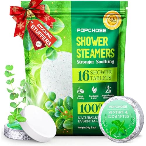 POPCHOSE Shower Steamers Aromatherapy 16 Pack, Valentines Day Gifts for Women & Men, Eucalyptus for Shower with Natural Essential Oils- Quick Relief Nasal Congestion, Home SPA & Self Care Relaxation