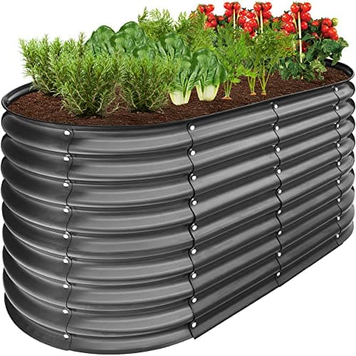 Best Choice Products 4x2x2ft Outdoor Metal Raised Garden Bed, Oval Deep Root Planter Box for Vegetables, Flowers, Herbs, and Succulents w/ 101 Gallon Capacity, Rubber Edge Guard - Charcoal — image 1