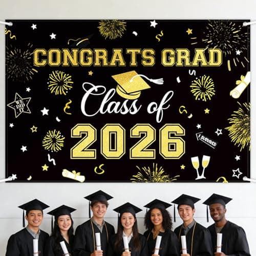 Oeyliz Graduation Decorations 2026 Congrats Grad Banner Class of 2026 Graduation Banner 2026 Graduation Decor Class of 2026 Banner High School College Celebration Party Supplies Yard Sign (Black Gold) — image 1