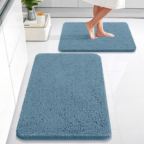 OLANLY Bathroom Rugs Sets 2 Piece, Soft Absorbent Chenille Bath Mats Area Rug Set, Non-Slip, Quick Dry, Machine Washable Bath Mats for Bathroom, Home Decor Accessories (30"x20"+24"x16", Airy Blue) — image 1