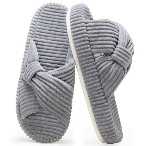 Brelzo Calvior Slippers for Women House Bedroom Memory Foam Corduroy Crossbands Slide Home Shoes — image 1