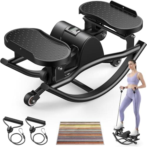 Rock Stepper, Side to Side Rocking Stepper for Exercise at Home, Low-Impact Lateral Stair Stepper with Resistance Bands & LCD Monitor for Full Body Workout Balance, Fitness Machine