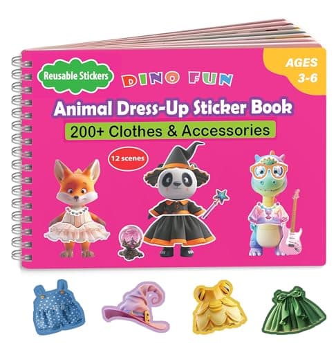 Dino Fun Animal Dress-up Sticker Book for Kids, Reusable Sticker Book for Toddlers 2-4 Years,12 Animals+Over 200 Cloths & Accessories,Sticker Dress up - Removable Sticker Activity Book for Girls — image 1