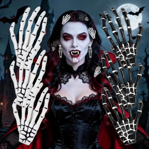 Halloween Hair Clips Skeleton Hands Bone 6Pcs White and Black, Punk Rock Horror Alligator Barrettes Hair Clip for Women Girls Hair Accessories(Hairpin, 6 Pcs) — image 1