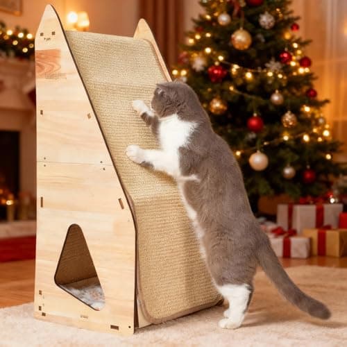 FIVLOCCEN Enhanced Wood-Framed Cat Scratching Post: Large Sisal Cat Scratcher, Integrated Scratch Post Pad Condo Tunnel House. All-in-One Space Saver for Multi-Cat & Budget-Friendly Homes (32in) — image 1