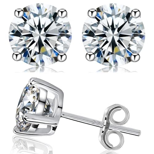 Handi Queen Moissanite Stud Earrings for Men Women, 925 Sterling Silver 18K White Gold Plated, 1CT 6.5mm Round Cut, VVS1 D Color (0.6-2ct) — image 1