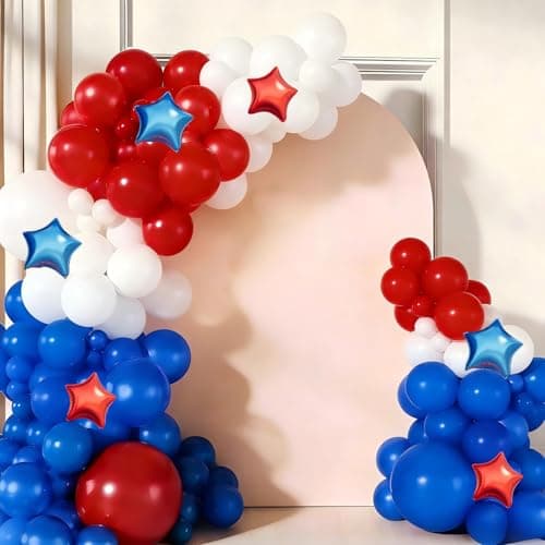 Red White Blue Balloon Garland Arch Kit 160Pcs Red White Blue Latex Balloons with Star Foil Balloons for 4th of July Nautical Patriotic Baseball Birthday Party Decorations — image 1