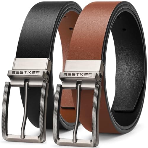 BESTKEE Men's Belt, Leather Reversible Belts For Men, For Gift Mens Casual Dress Jeans, One Reverse For 2 Sides(1 PACK) — image 1