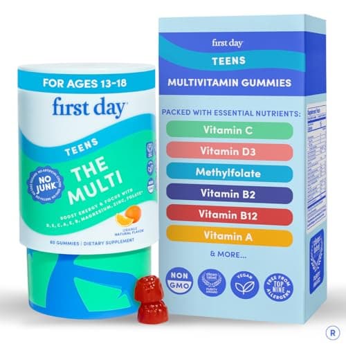 FIRST DAY Methylated Teen Multivitamin - Vitamins for Girls & Boys 12–17 with Organic Fruit & Veggie Blend, 12 Essential Nutrients (A, B Complex, C, D3, E, K2), 30 Day Supply — image 1