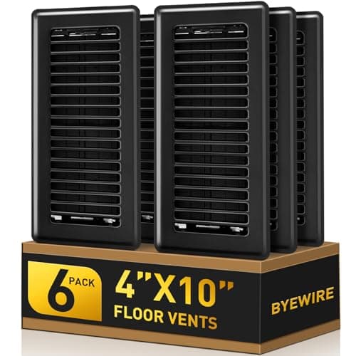 Floor Register 4x10, Floor Vent Covers for Home Floor, Sidewall, Heavy Duty Steel Walkable Floor Grates, Adjustable Air Vent Covers Rust Proof Finish, 4" x 10'' Floor Vent, 6 Pack, Black — image 1