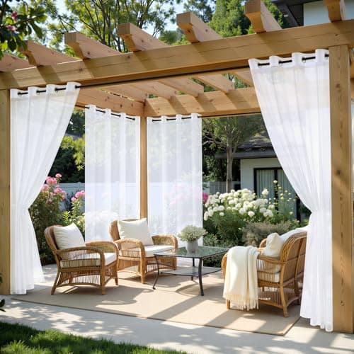 MIULEE White Outdoor Curtain for Patio Waterproof, 4 Panels Grommet Outside Sheer Curtains for Gazebo/Pergola/Cabana/Porch/Balcony, 54 x 102 Inch Long — image 1