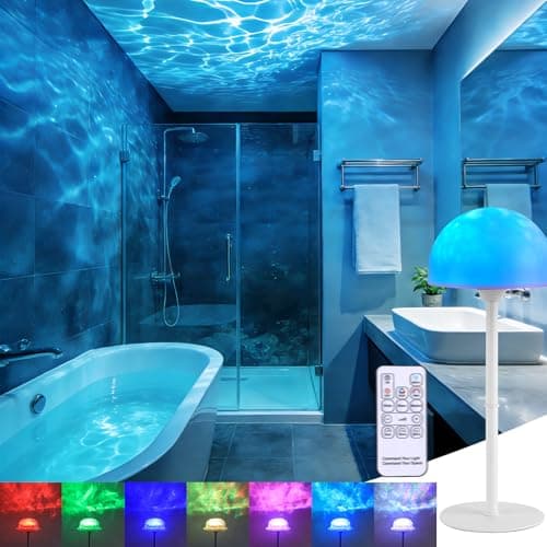 PIRTSDEL Waterproof Shower Lamp, Spa-Like Cordless Shower Light, 18-Colour LED Ocean Wave Projector Lights, Rechargeable Shower Light with Remote and Touch Control for Bathroom, Bathtub, Bedroom — image 1