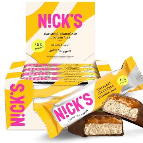 N!CK'S Protein Bars Chocolate Caramel, 12-Count Box (12 bars x 50g) | Protein-Packed Snack, Low Calories, Low Carbs, Keto Friendly, No Added Sugar — image 1