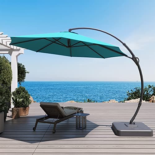 LAUSAINT HOME 11FT Patio Cantilever Umbrella with Base Outdoor Curvy Round Offset Umbrella, Heavy Duty Aluminum Patio Umbrella with 360°Rotation and Windproof, for Garden, Pool, Deck, Backyard, Market(11 FT Turquoise Blue) — image 1