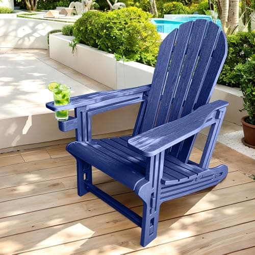 QuinnAndSunny Weather-Resistant Adirondack Chair, Navy Blue HDPE Outdoor Patio Chairs with Cup Holder, Fire Pit Chairs & Outdoor Seating — image 1
