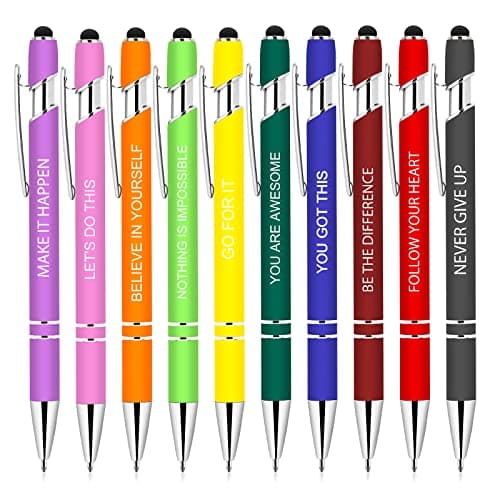 Greengines 10 Pcs Inspirational Pens Bulk, Motivational Ballpoint Pen with Stylus Tip Funny Ink Pens in Bulk Inspirational Gifts for Women Coworkers Office Supplies Black Ink… — image 1