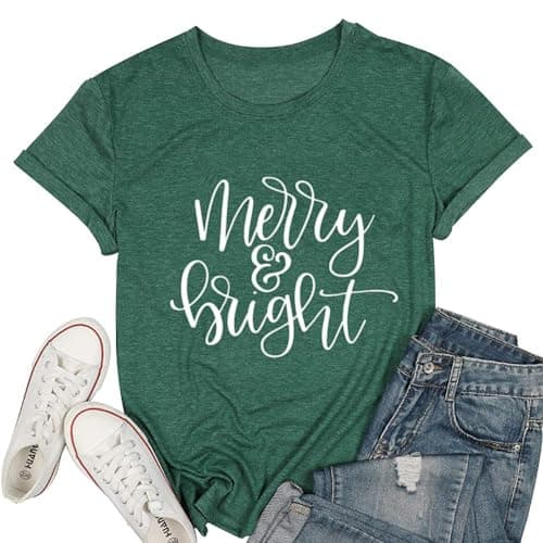 DESFSE Merry Christmas Shirts for Women Christmas Short Sleeve Tshirt Xmas Buffalo Plaid Tree Cute Graphic Print Tee Tops — image 1