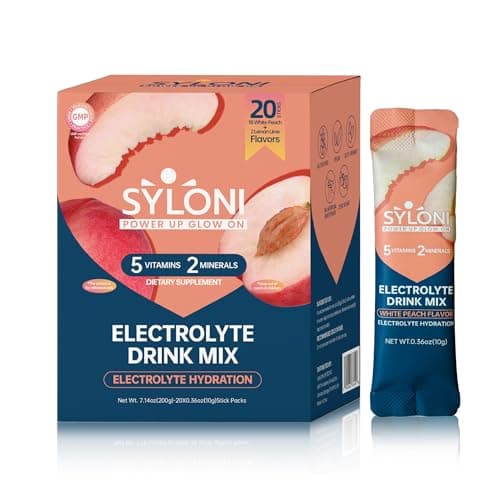 Syloni Electrolytes Powder Packets, White Peach(0.36 oz*20 Sticks), Sugar Free Hydration Packets Electrolyte Drink Mix with 7 Vitamins and Electrolytes, Keto Friendly, Vegan, Gluten Free — image 1