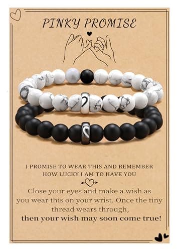 Sistble Pinky Promise Bracelet, Promise Gifts for Boyfriend Matching Bracelets Heart Love You Gifts for Him Black White Beaded Bracelets for Men Birthday Anniversary Friend Gift Jewelry — image 1