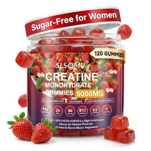 Slsomu Creatine Gummies for Women, 5000mg Pre-Workout Muscle Strength & Energy Support, 0 Sugar Creatine Gummy with L-Taurine, Zinc, B12 B6, Strawberry Flavor, Vegan - 120 Gummies