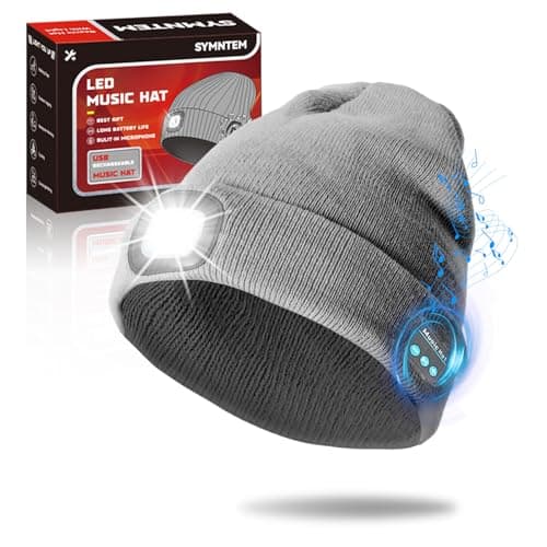 SYMNTEM Gifts for Men, Rechargeable Bluetooth Music Unisex Beanie Hat with Light, Valentines Day Gifts for Him, Birthday Gifts for Men, Women, Grey — image 1