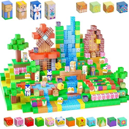 SKTMYY Magnetic Blocks-120pcs Farm Magnetic Building Blocks for Kids, STEM Sensory Magnet Blocks Cubes Toys for Toddlers Boys & Girls Ages 4-8