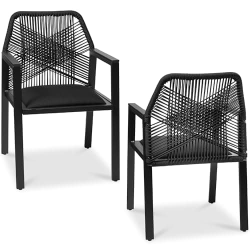 Best Choice Products Outdoor Dining Arm Chair Set of 2, Aluminum Frame with Armrest, All-Weather Woven Rope Chair Design - Black/Obsidian — image 1