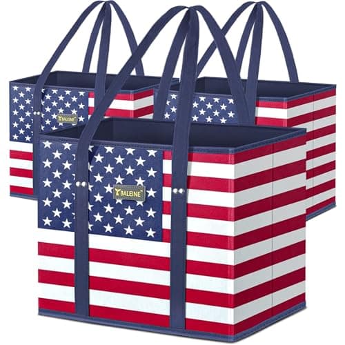 BALEINE 3Pk Reusable Grocery Bags, Foldable Shopping Bags for Groceries with Reinforced Bottom & Handles (Patriot Celebration) — image 1
