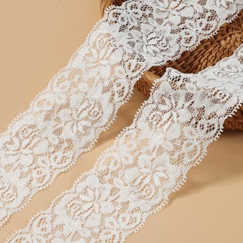 CONGREGATE White Lace Ribbon Slight Stretch 6Yds 2.36" Floral Lace Trim | Slight Stretch Lace Ribbon, Delicate Floral Lace Edging for Sewing, Bridal Wedding Applique, Bouquet Gift Wrapping DIY Crafts — image 1