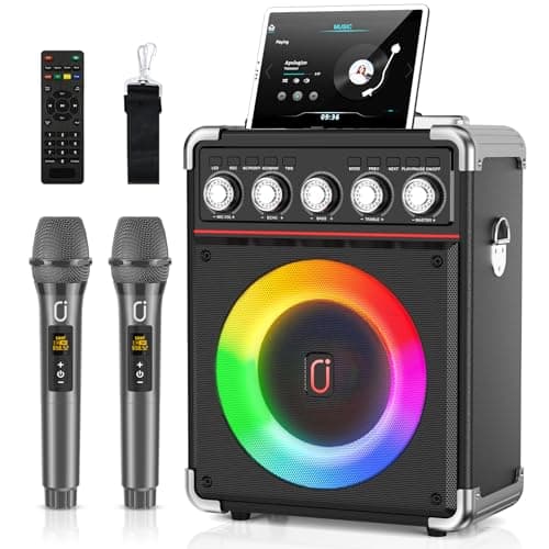 Karaoke Machine with 2 Microphones: HWWR Portable Karaoke Machine for Adults Kids, Bluetooth 5.3 Party Speaker with Echo Adjustment, PA System Stage subwoofers/DJ Lights, Support REC/USB/AUX