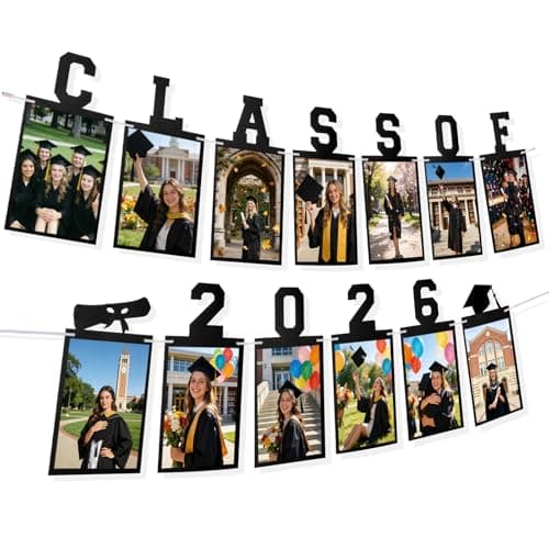 Graduation Photo Banner Class of 2026 Banner for Grad Decorations 2026 Pre-Strung K-12th Graduations Picture Banner for Middle High School College Graduation Party Supplies Black 10 Feet — image 1