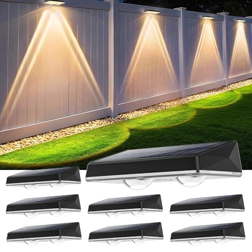 Solar Fence Lights Outdoor - 8 Pack RGB Fence Lights Solar Powered, 7 Color Modes & Warm White, IP67 Waterproof Dusk to Dawn Solar Powered Lights 12+ Hours for Fence/Backyard/Wall/Step/Patio/Deck