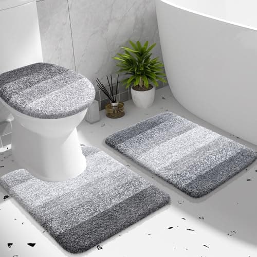 OLANLY Bathroom Rugs Sets 3 piece, Soft Microfiber Absorbent Bath Mat, U-Shaped Contour Toilet Mat and Toilet Lid Cover, Quick Dry, Machine Washable, Toilet Cover and Rug Set for Bathroom, Grey — image 1