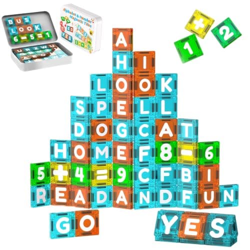 SKTMYY Magnetic Tiles Letters & Numbers, 69PCS Alphabet ABC Learning Toys — image 1