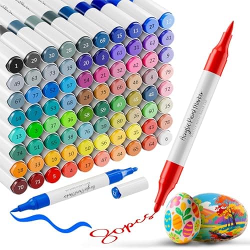 WELLOKB Acrylic Paint Markers, 80 Colors Acrylic Markers Dual Tip Paint Pens for Fabric, Painting Rocks, Wood, Glass, Coloring Books, Ceramic, DIY Crafts Art Supplies Easter Gift for Her, Adults
