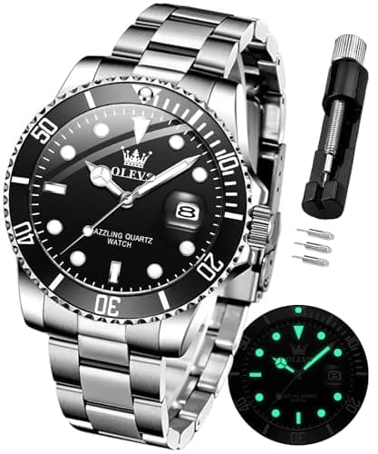 OLEVS Luxury Stainless Steel Watches with Date, Black and Silver,Dress Watches Waterproof,Business Large Face Quartz Watch,Mens Fashion Watch relojes de Hombre