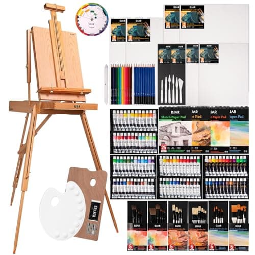 DJAR 169Pcs Art Painting Kit with French Easel, 96 Acrylic, Watercolor & Oil Paint Set, Professional All-in-One Complete Art Supplies Painting Set for Adults, Artists, Beginners