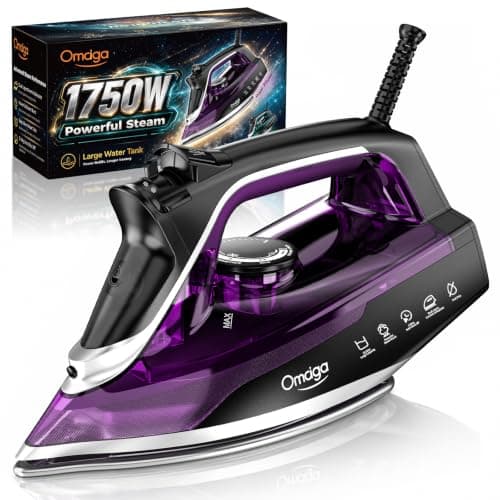 Omaiga 1750W Steam Iron for Clothes, Dual-Ceramic Soleplate, Plum | Fast heat-up, steam burst, 13.5 fl oz tank, anti-drip, 3-way auto shut-off, self-cleaning and anti-calc — image 1