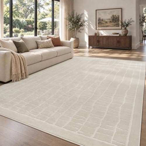 RESARE 5x7 High Low Pile Washable Area Rug for Living Room Bedroom, Beige — image 1