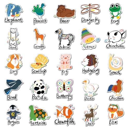 100 Cartoon Animal Stickers with English Words, Colorful Decorative Sticker Set for Boys and Girls Ages 3-12, Kids Video Walkie Talkie Accessories, Video Walkie Talkie Not Included — image 1