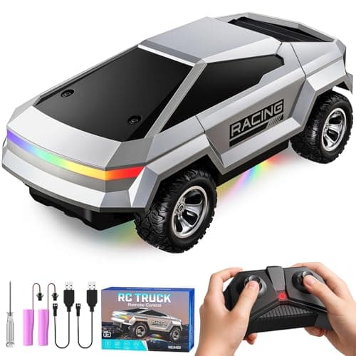 WayEee 1/24 Remote Control Car Cyber RC Truck, RC Cars for Kids with Colorful Lights, 2.4GHz Remote Control, 2 Rechargeable Batteries, 18KM/H Racing Car Toy, for Boys 3 4 5 6 7 8-12