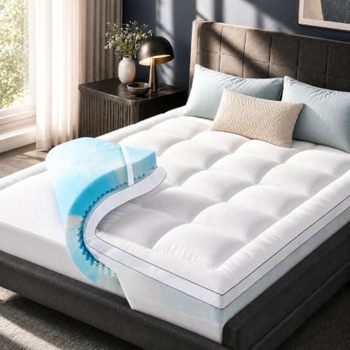 King Mattress Topper 4 Inch, Cooling Memory Foam Mattress Topper King Size with 2" Gel Foam & 2" Soft Pillow Top,Bamboo Viscose Cover, 21" Deep Pocket Mattress Pad (King) — image 1